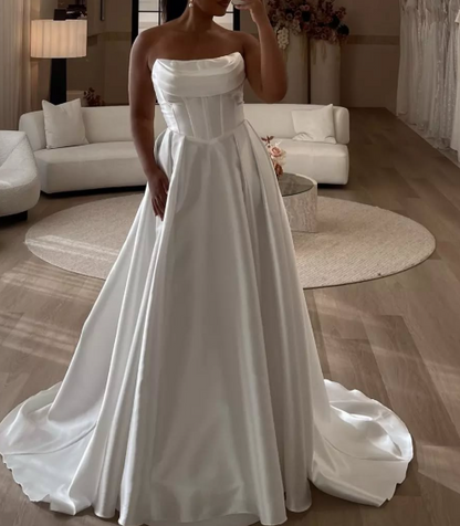 Ethereal Wedding Dress Ball Gown Strapless Satin White Wedding Dresses Corset Bridal Gowns DP1196