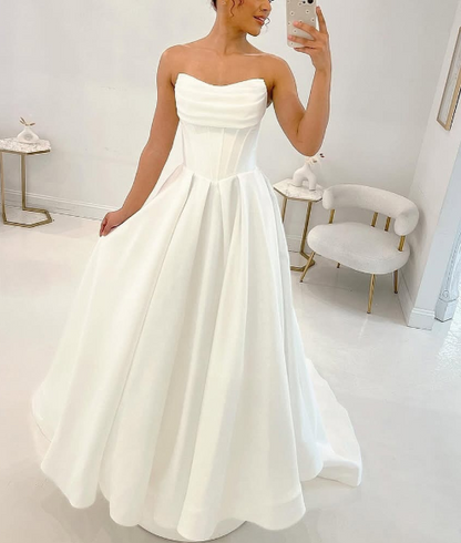 Ethereal Wedding Dress Ball Gown Strapless Satin White Wedding Dresses Corset Bridal Gowns DP1196