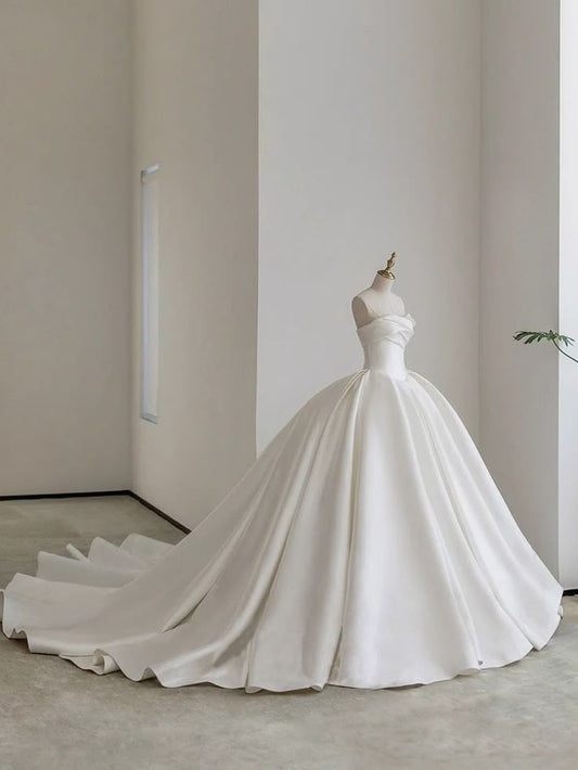 Romantisches Brautkleid Ballkleid Sweetheart Satin Weiß Brautkleider Minimalist Brautkleider DP1209