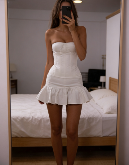 Pretty Sheath Strapless Satin Summer Birthday Dress Hoco Dress Birthday Outfit 19th Birthday Mini Cocktail Dresses DP1226