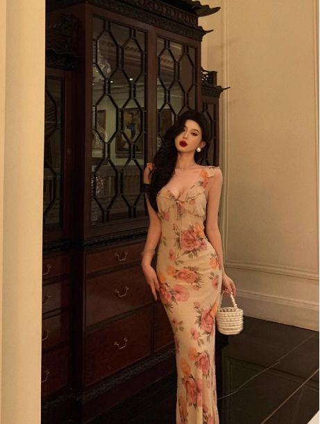 Elegantes Meerjungfrauen-Kleid aus rosa Chiffon mit Blumenmuster zum 18. Geburtstag, Partykleid, Geburtstags-Outfits, Geburtstagskleid-Ideen für Frauen, DP1283
