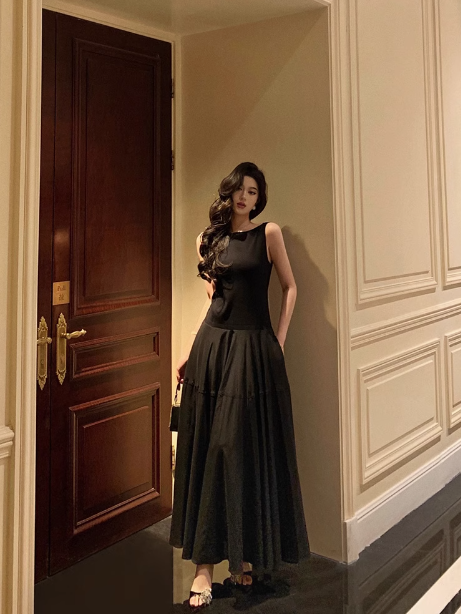 Elegantes schwarzes ärmelloses A-Linien-Kleid zum 21. Geburtstag, Partykleid, Geburtstags-Outfits, Geburtstagskleid-Ideen für Frauen, DP1290