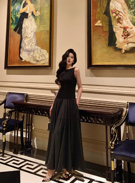 Elegantes schwarzes ärmelloses A-Linien-Kleid zum 21. Geburtstag, Partykleid, Geburtstags-Outfits, Geburtstagskleid-Ideen für Frauen, DP1290