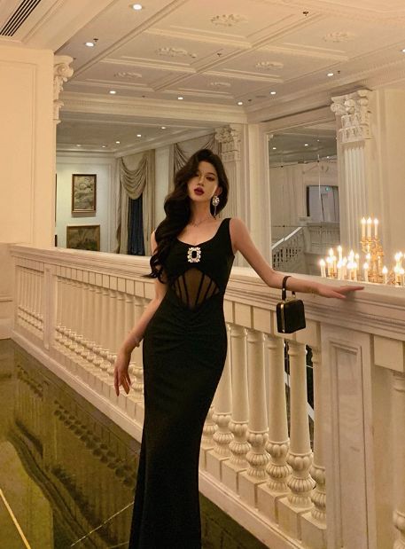Edles Meerjungfrauen-Kleid in Schwarz, lang, für den 18. Geburtstag, Partykleid, Outfits für den 21. Geburtstag, Ideen für Geburtstagskleider für Frauen, DP1295