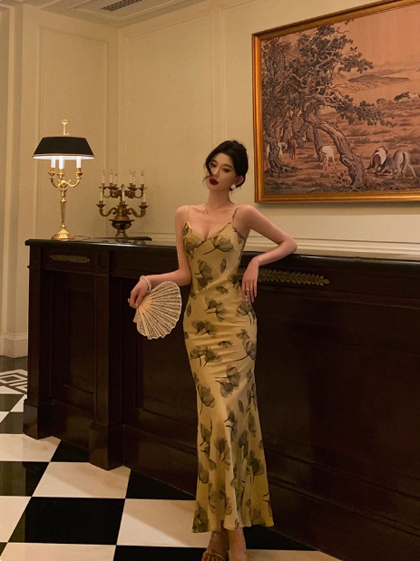 Elegantes Meerjungfrauen-Kleid mit gelbem Blumenmuster, ärmellos, für den 21. Geburtstag, Partykleid, Geburtstags-Outfits, Geburtstagskleid-Ideen für Frauen, DP1299