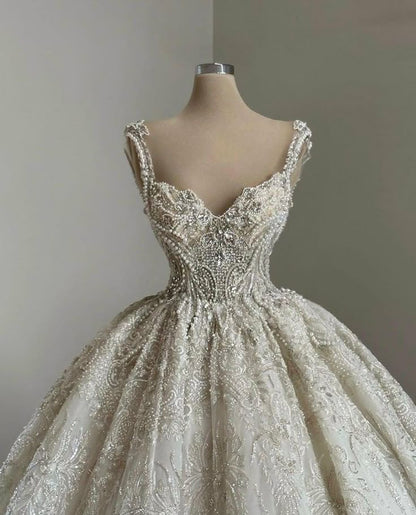 Robe de mariée classique, robe de bal, bretelles spaghetti, paillettes, robes de mariée blanches, robes de mariée minimalistes DP1330