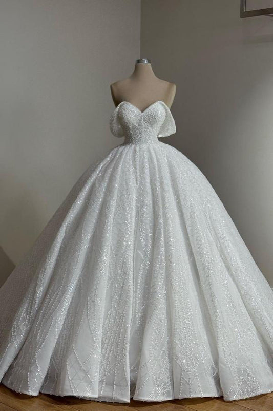 Glitter Sequined Designer Wedding Dresses Ball Gown Off The Shoulder Sequin Wedding Dress Bridal Gowns DP1334