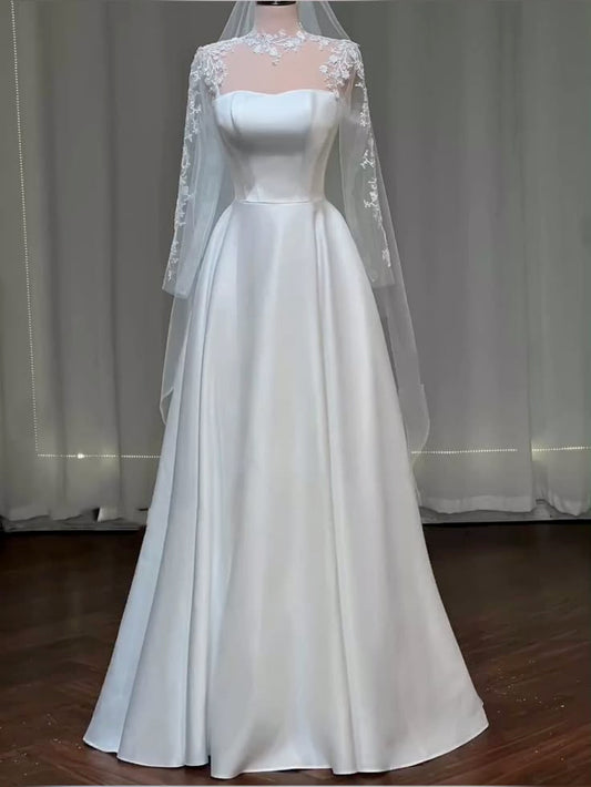 Robe de mariée classique, robe de bal, robes de mariée en satin blanc, robes de mariée minimalistes DP1341