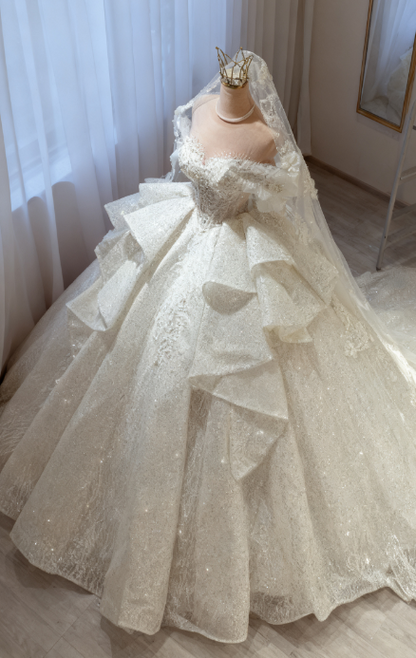 Ethereal Wedding Dress Ball Gown Off The Shoulder Sequin White Wedding Dresses Bridal Gowns DP1342