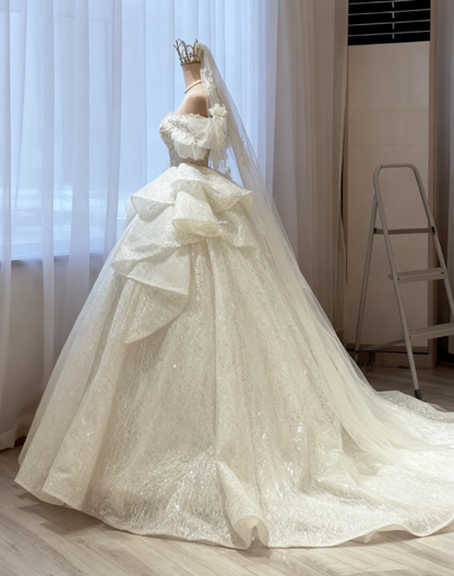 Ethereal Wedding Dress Ball Gown Off The Shoulder Sequin White Wedding Dresses Bridal Gowns DP1342