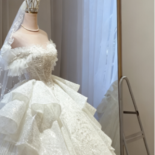 Ethereal Wedding Dress Ball Gown Off The Shoulder Sequin White Wedding Dresses Bridal Gowns DP1342