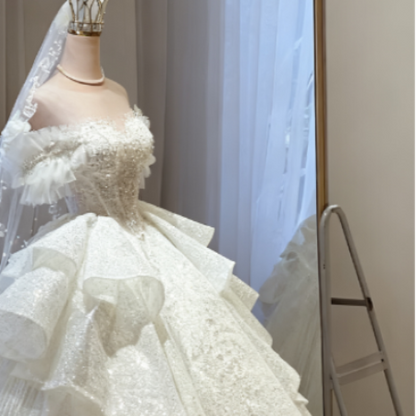 Ethereal Wedding Dress Ball Gown Off The Shoulder Sequin White Wedding Dresses Bridal Gowns DP1342