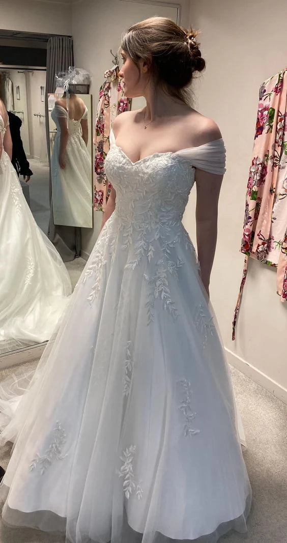 Ethereal Wedding Dress Ball Gown Off The Shoulder Lace White Wedding Dresses Bridal Gowns DP1343