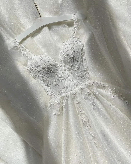 Robe de mariée classique, robe de bal, bretelles, dentelle, blanche, robes de mariée minimalistes, DP1350