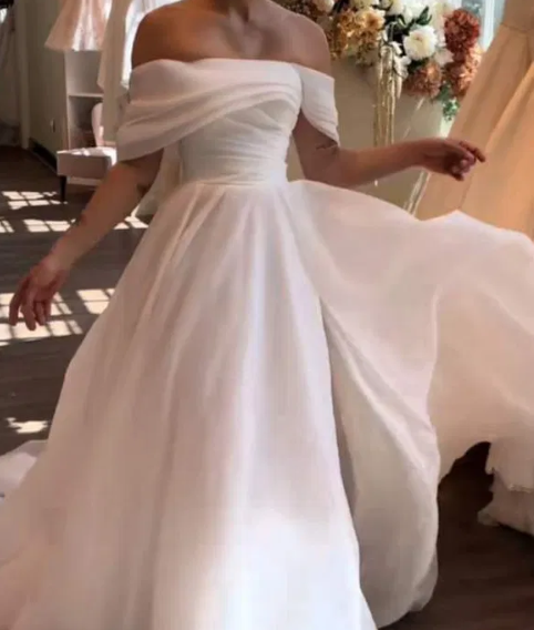 Simple Wedding Dress Ball Gown Off The Shoulder Slit White Wedding Dresses Bridal Gowns DP1359
