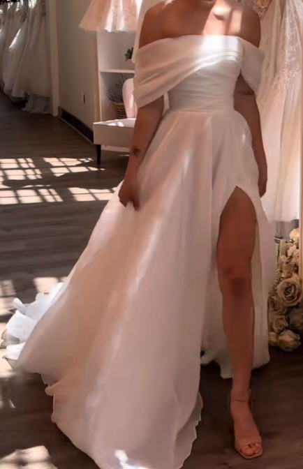 Simple Wedding Dress Ball Gown Off The Shoulder Slit White Wedding Dresses Bridal Gowns DP1359