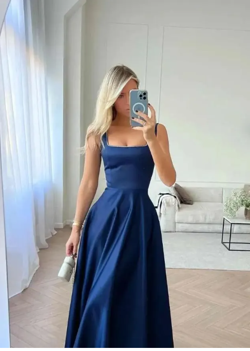 Classic Bridal Gown A line Square Satin White Summer Wedding Dresses Minimalist Bridal Gowns DP1370