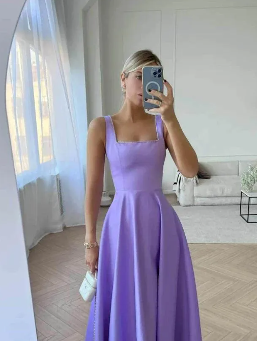 Classic Bridal Gown A line Square Satin White Summer Wedding Dresses Minimalist Bridal Gowns DP1370