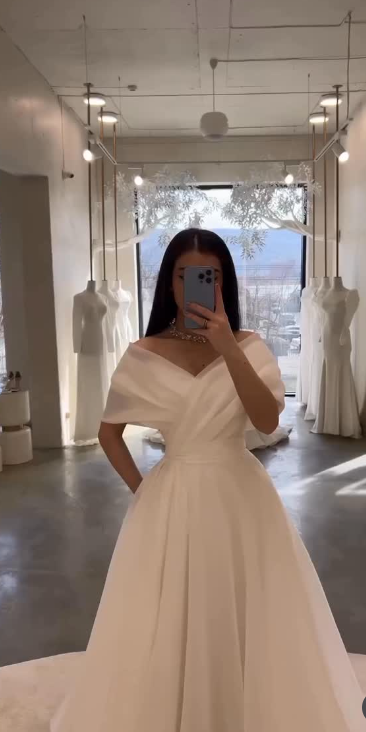 Simple Wedding Dress Ball Gown Off The Shoulder White Long Wedding Dresses Bridal Gowns DP1379