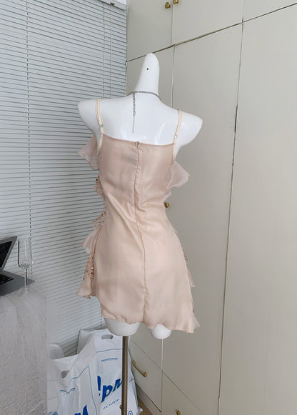 Robe trapèze décontractée à bretelles spaghetti et paillettes roses, tenue d'été courte et décontractée, DP1398