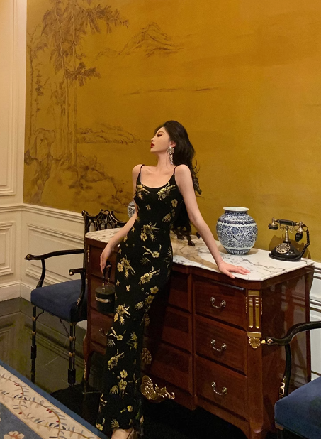 Elegant Sheath Black Floral Satin Sleeveless 23rd Birthday Dress Party Gown Birthday Outfits Birthday Dress Ideas For Women DP1418