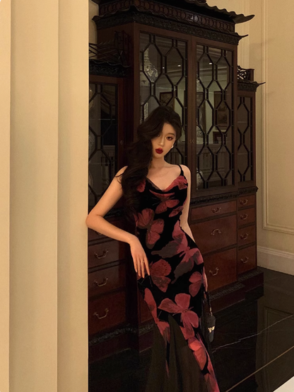 Elegant Sheath Spaghetti Straps Floral Chiffon Sleeveless 23rd Birthday Dress Party Gown Birthday Outfits Birthday Dress Ideas For Women DP1432