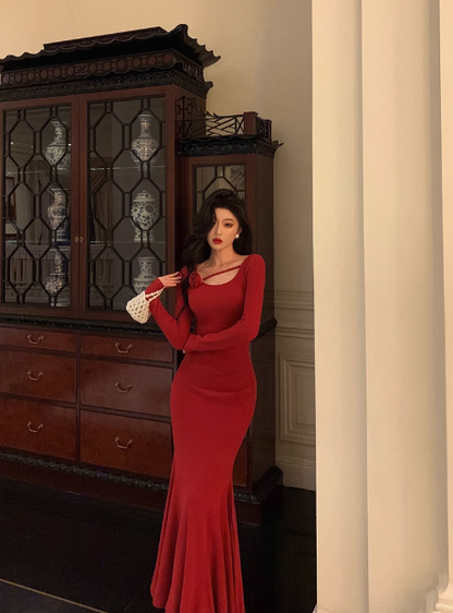 sexy birthday dress ideas Sexy Mermaid Long Sleeves Red Satin 21st Birthday Dress Party Gown Bir – DivineProm