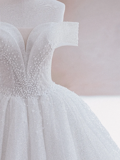 Glitzer Brautkleider Ballkleid Off The Shoulder Pailletten Brautkleid Lange Brautkleider DP1493