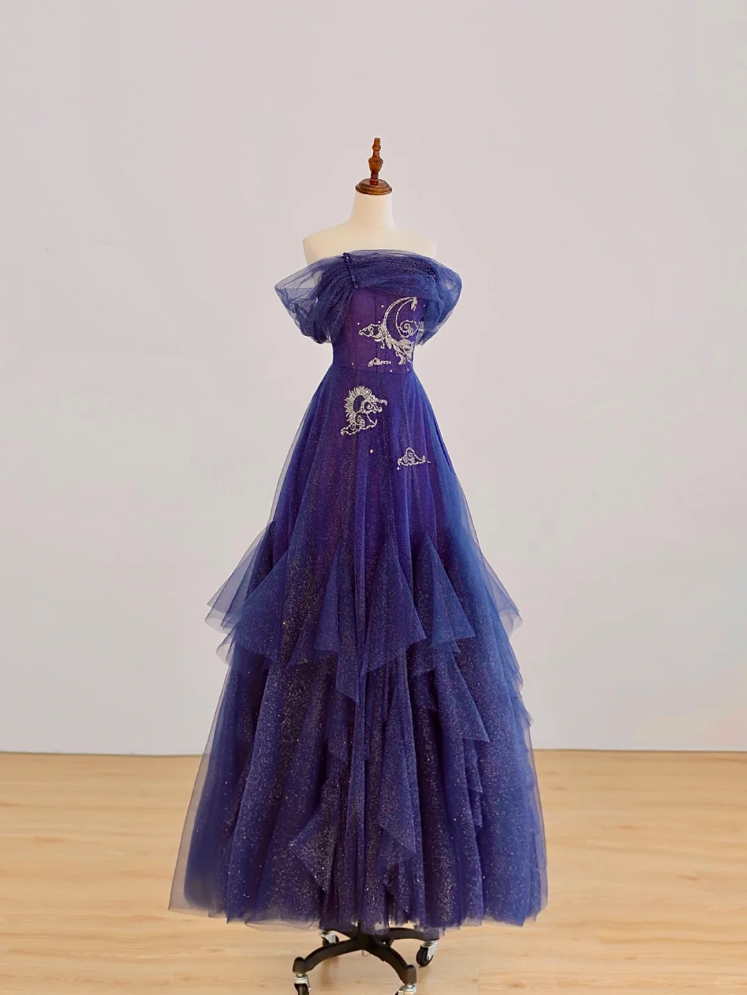Robe de bal élégante et glamour, épaules dénudées, en tulle raisin, robe de soirée, DP1503