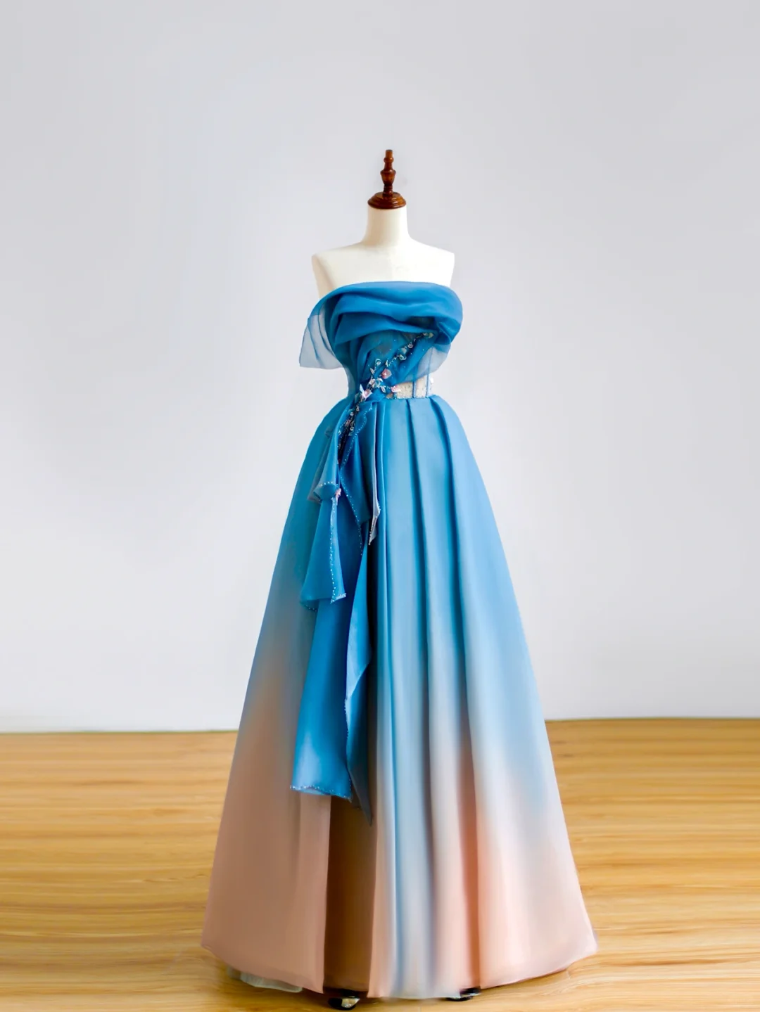 Robe de bal élégante et glamour, sans bretelles, bleue, robe de soirée, DP1525