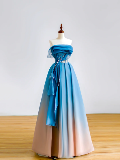 Robe de bal élégante et glamour, sans bretelles, bleue, robe de soirée, DP1525