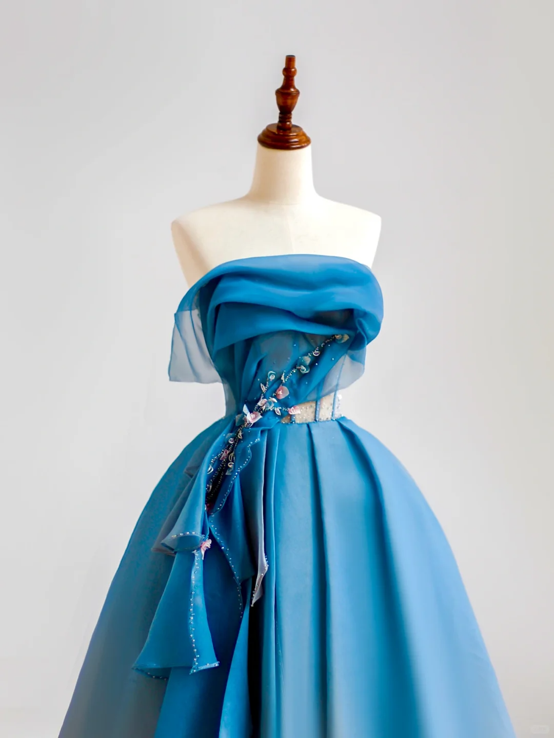 Robe de bal élégante et glamour, sans bretelles, bleue, robe de soirée, DP1525
