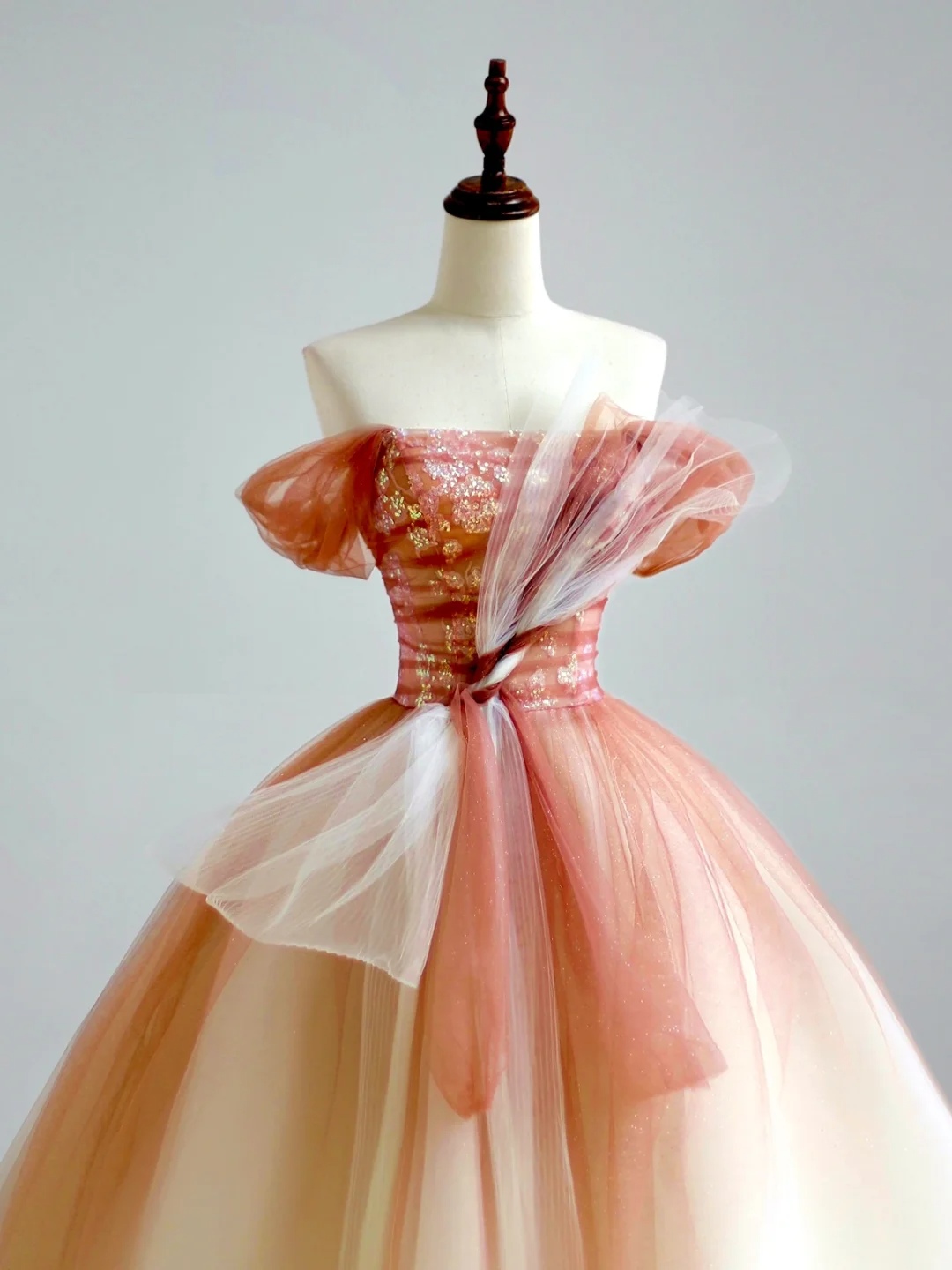Robe de bal élégante et glamour, épaules dénudées, en tulle rose, robe de soirée longue, DP1515