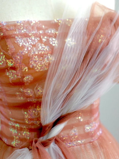 Robe de bal élégante et glamour, épaules dénudées, en tulle rose, robe de soirée longue, DP1515