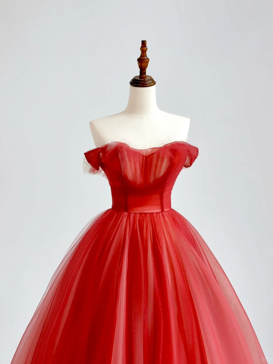 Elegant Glamour Ball Gown Off The Shoulder Red Tulle Prom Dress Party Dress Long Evening Dresses DP1517