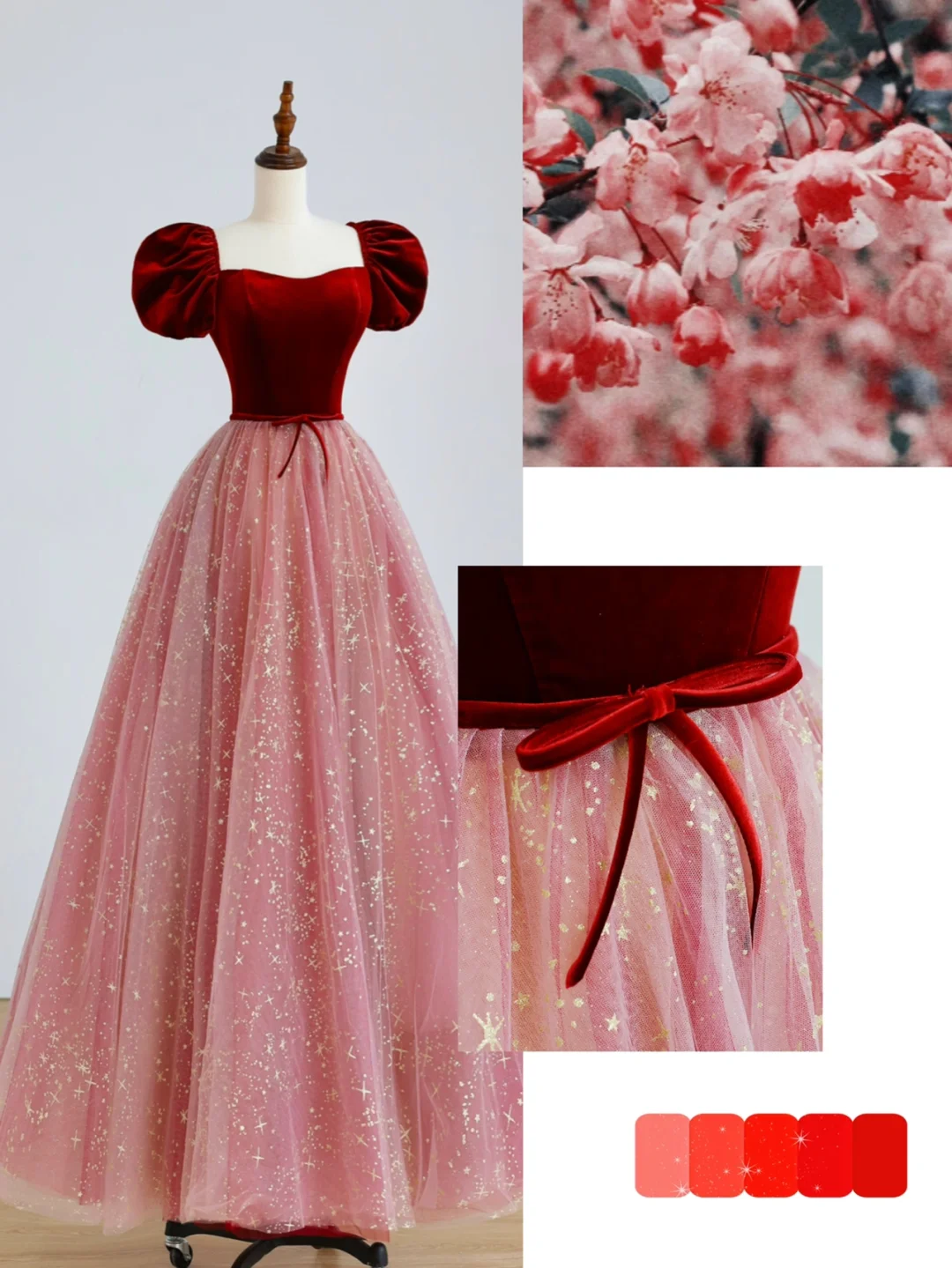 Robe de bal élégante et glamour, décolleté en cœur, manches courtes, en tulle, rose, robe de soirée, DP1518