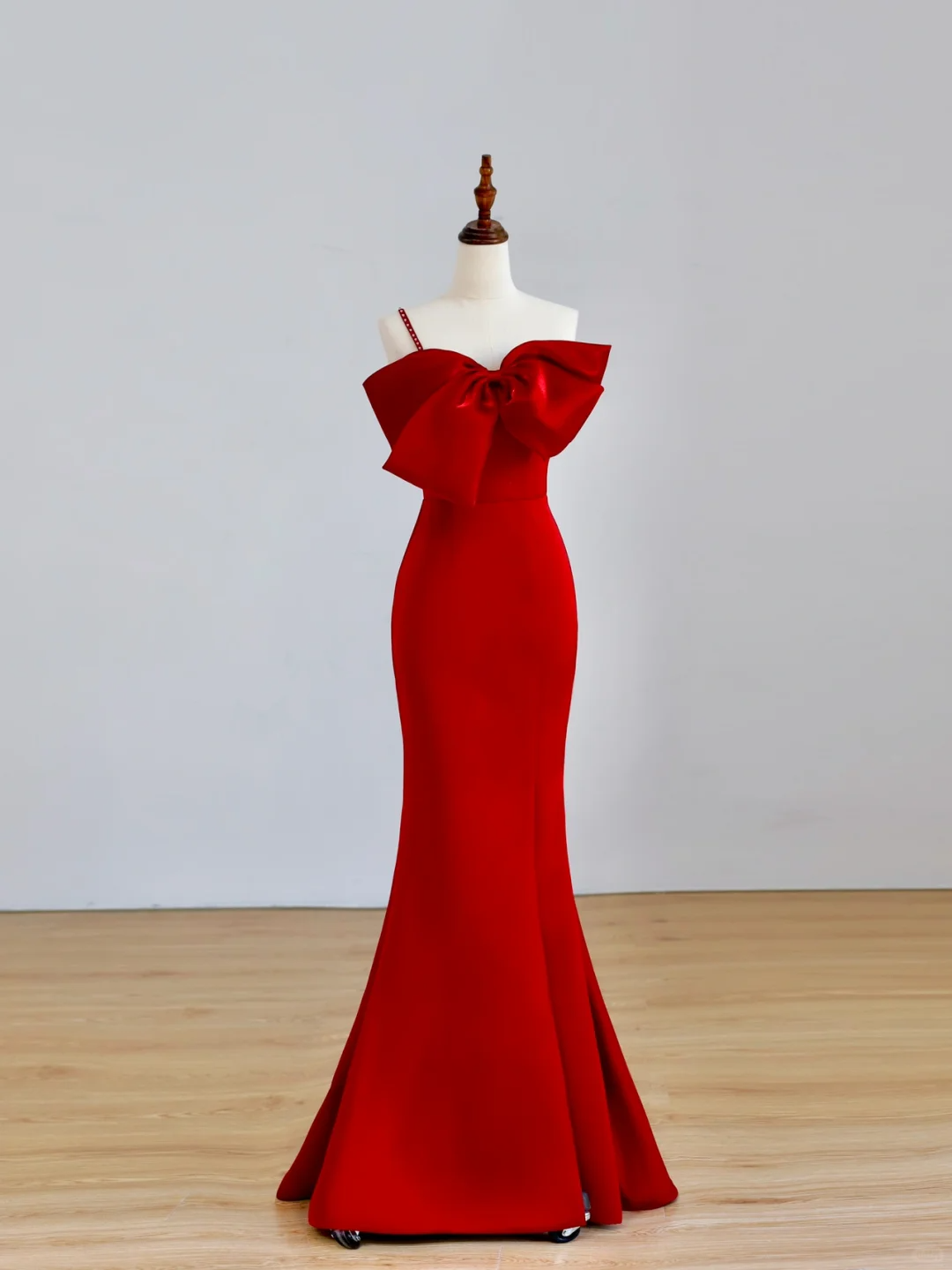 Robe de soirée élégante et glamour, style sirène, sans bretelles, en satin rouge, longue, DP1519