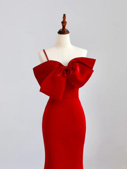 Robe de soirée élégante et glamour, style sirène, sans bretelles, en satin rouge, longue, DP1519