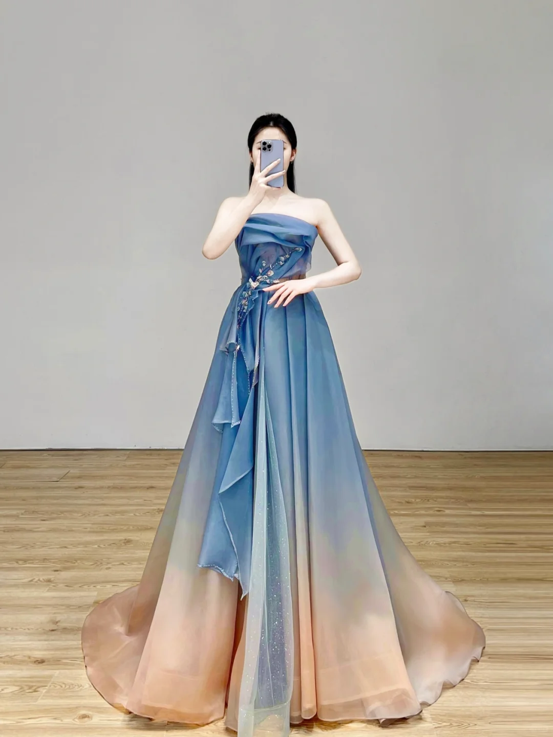 Robe de bal élégante et glamour, sans bretelles, bleue, robe de soirée, DP1525