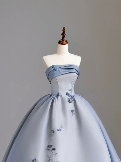 Robe de soirée élégante et glamour, sans bretelles, bleue, tenue d'anniversaire, pour femme, DP1548