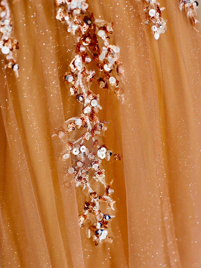 Elegant Glamour Ball Gown Scoop Orange Tulle Long Prom Dresses Party Dress Evening Dress DP1557