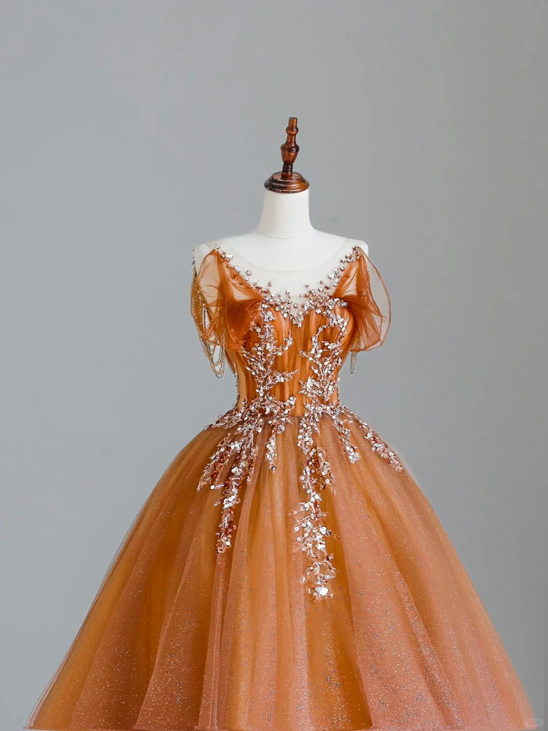 Elegant Glamour Ball Gown Scoop Orange Tulle Long Prom Dresses Party Dress Evening Dress DP1557