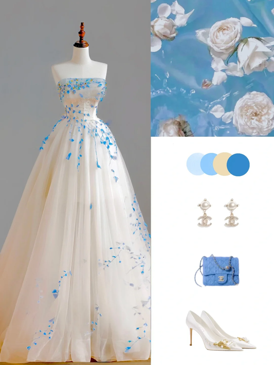 Robe de soirée élégante et glamour, sans bretelles, perles bleues, pour 21e anniversaire, tenue de soirée pour femme, DP1534