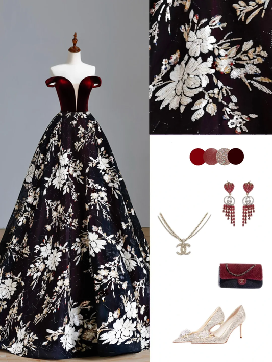 Robe de bal élégante et glamour, épaules dénudées, en satin bordeaux, robe de soirée longue, DP1535
