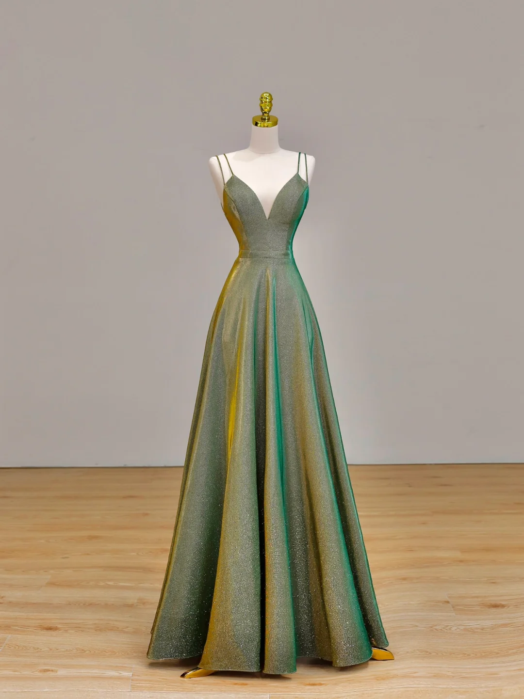 Robe de bal élégante et glamour, bretelles spaghetti, paillettes, verte, longue, robe de soirée, DP1542