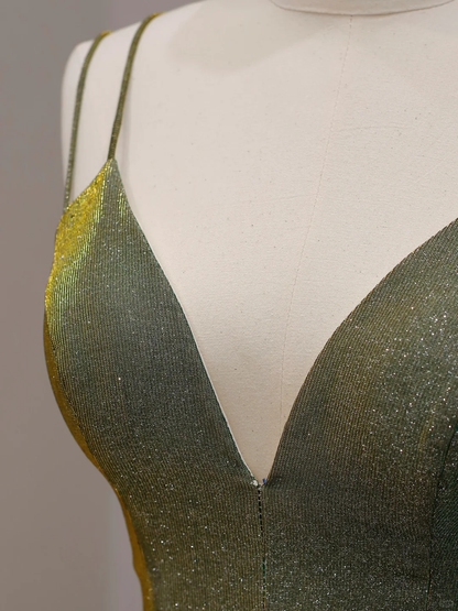 Robe de bal élégante et glamour, bretelles spaghetti, paillettes, verte, longue, robe de soirée, DP1542