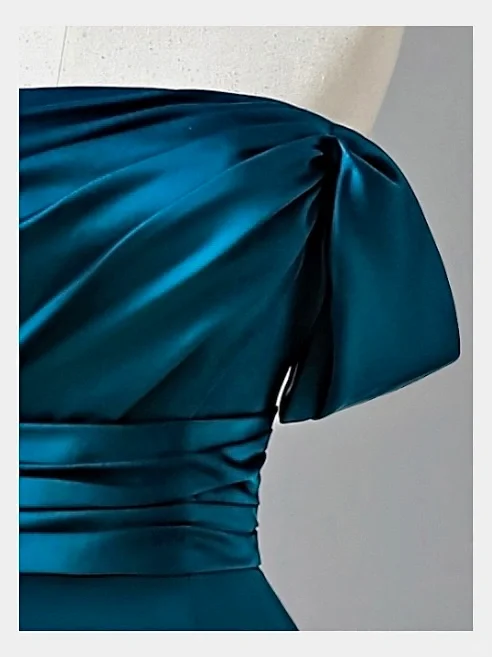 Robe de soirée longue en satin bleu, élégante et glamour, style sirène, sans bretelles, DP1545