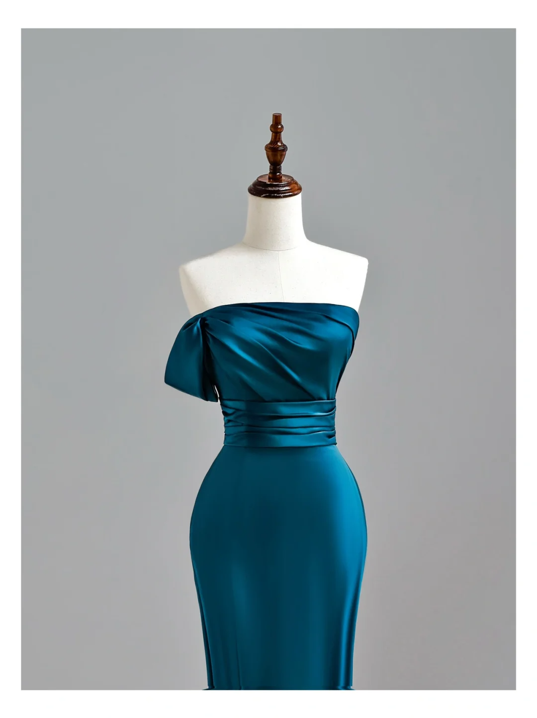 Robe de soirée longue en satin bleu, élégante et glamour, style sirène, sans bretelles, DP1545