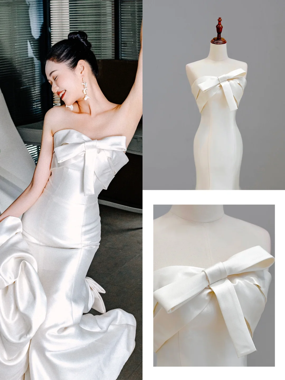 Ethereal Brautkleid Meerjungfrau trägerlos Satin weiß Brautkleider Brautkleider DP1553