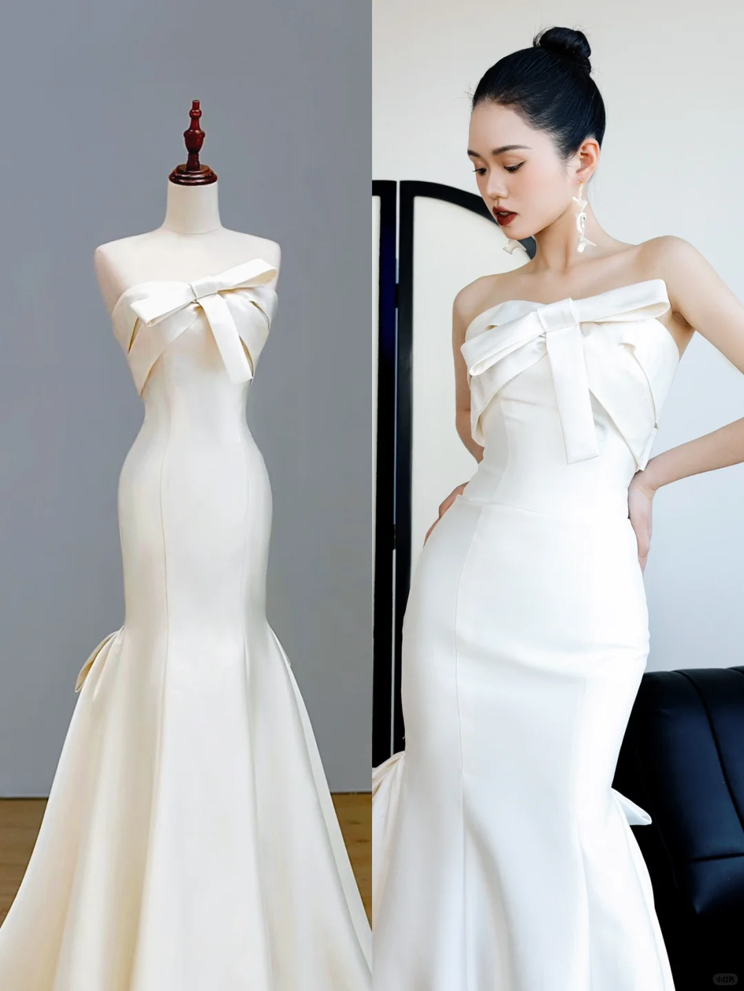 Ethereal Brautkleid Meerjungfrau trägerlos Satin weiß Brautkleider Brautkleider DP1553